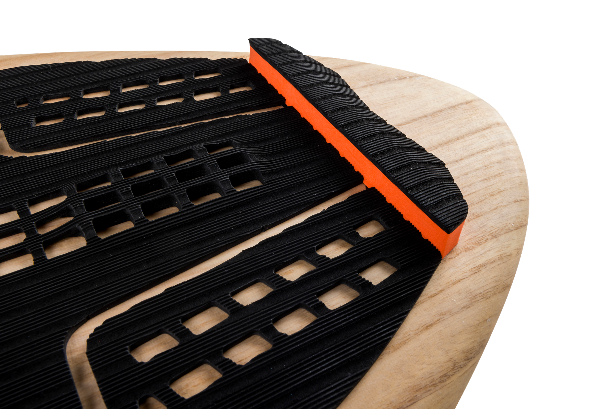 A black and orange Ronix 2024 Element Core Blunt Nose Skimmer, designed for stability and suitable for both surfing and skimming, placed on a sleek black surface.