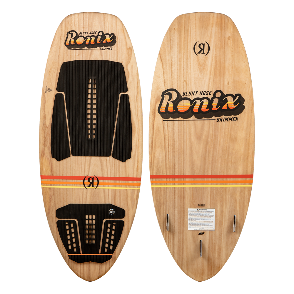 A wide Ronix 2024 Element Core Blunt Nose Skimmer wakeboard, known for its stability.