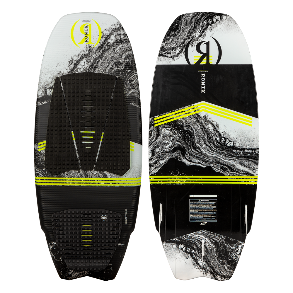 A Ronix 2023 Koal Surface Crossover Wakesurf Board designed for XL riders with a black and yellow design.