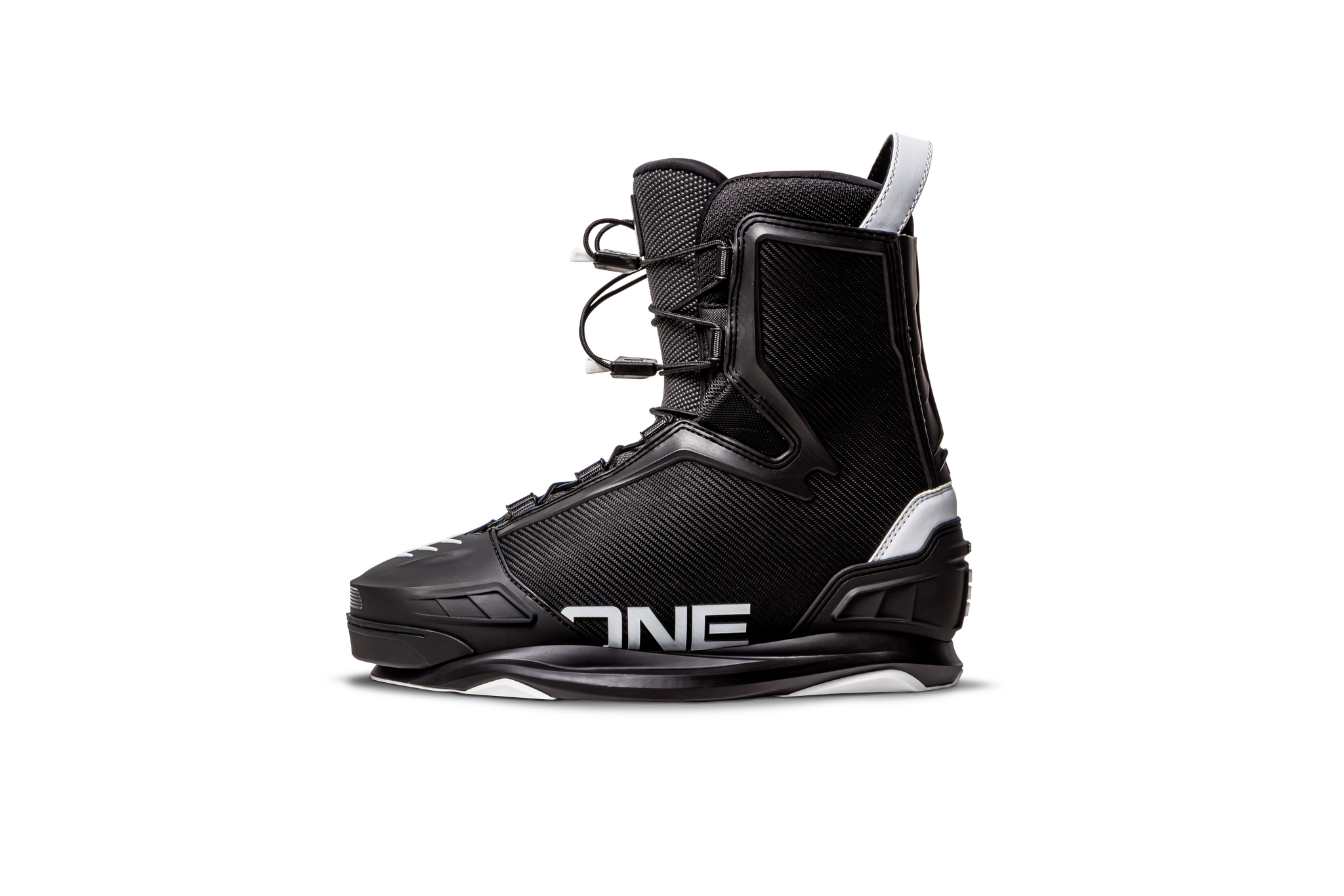 A pair of Ronix 2024 One Boots with a Cordura ballistic nylon upper on a black background.