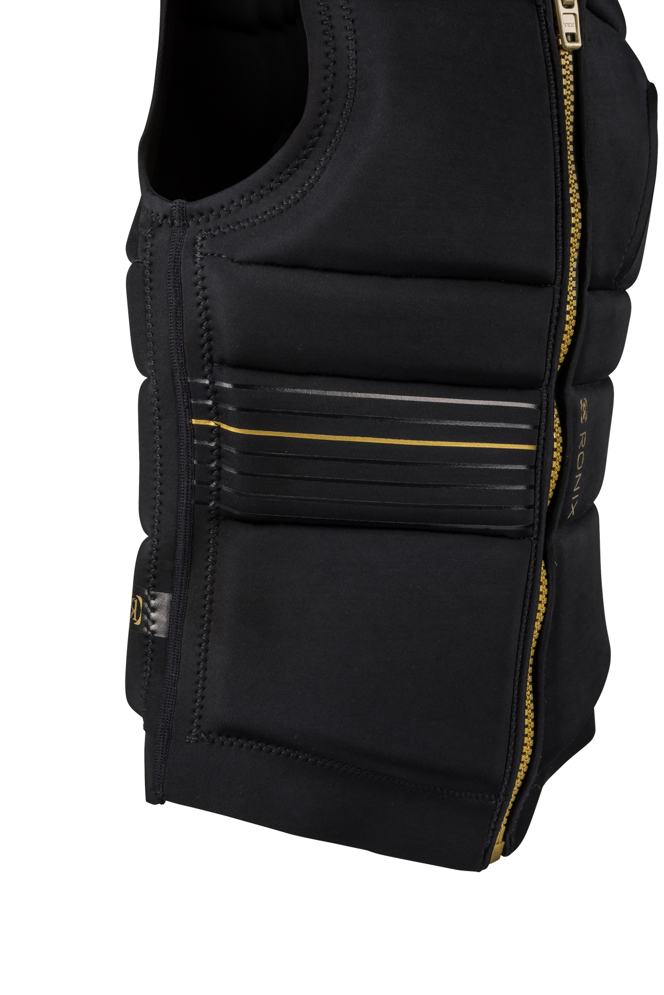 A Ronix 2024 Rise Women's CE Impact Vest equipped with gold zippers.