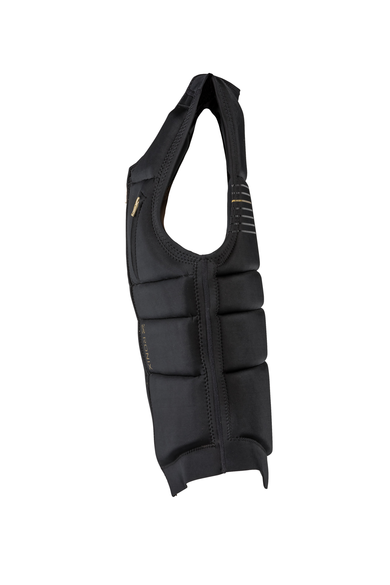 The back of a Ronix 2024 Rise Women's CE Impact Vest with a gold zipper.