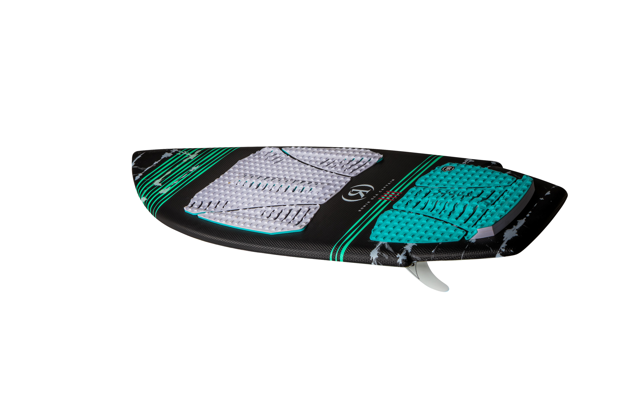 A quick and reactive Ronix 2024 Women's Sea Captain wakesurf board on a black background.