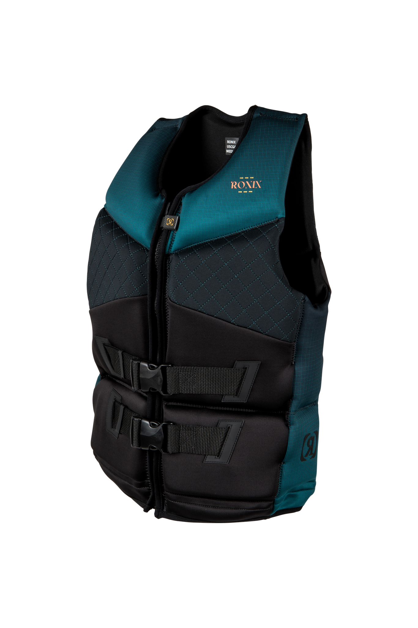A Ronix Women's Imperial Capella 3.0 CGA Vest in teal and black, water resistant.