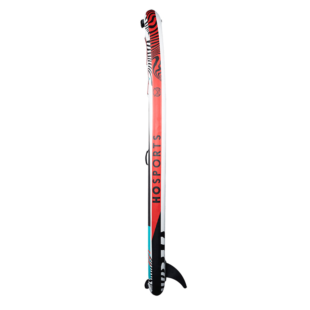A HO Sports 2022 Dorado iSUP 9' paddleboard with a red and blue design on it.