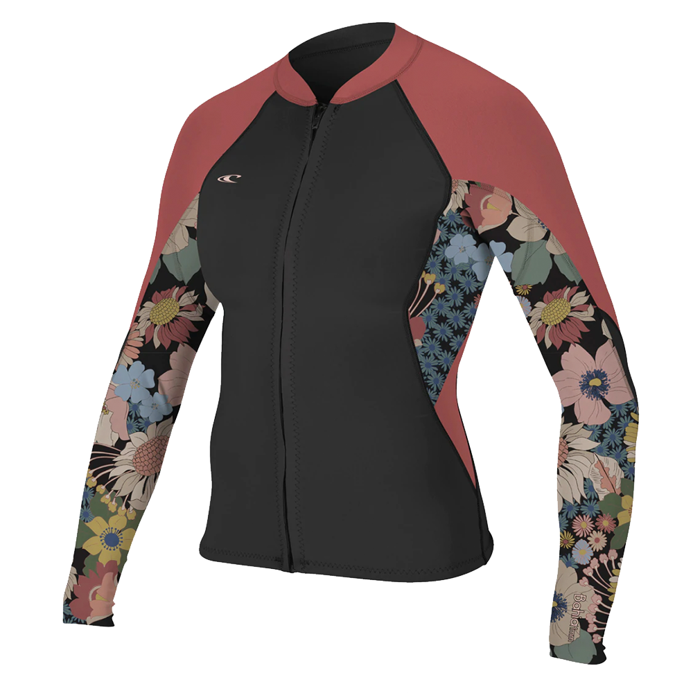 An O'Neill Bahia Front Zip Jacket for women, featuring a beautiful floral print.