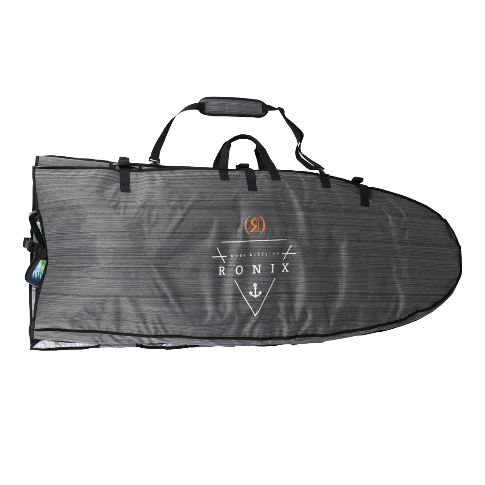 A Ronix Bimini Top Board Bag - 4pc Surf Board Rack featuring a Ronix logo for stylish storage.