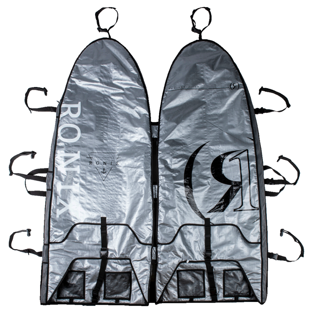 A pair of Ronix Bimini Top Board Bags for storage on a black background.