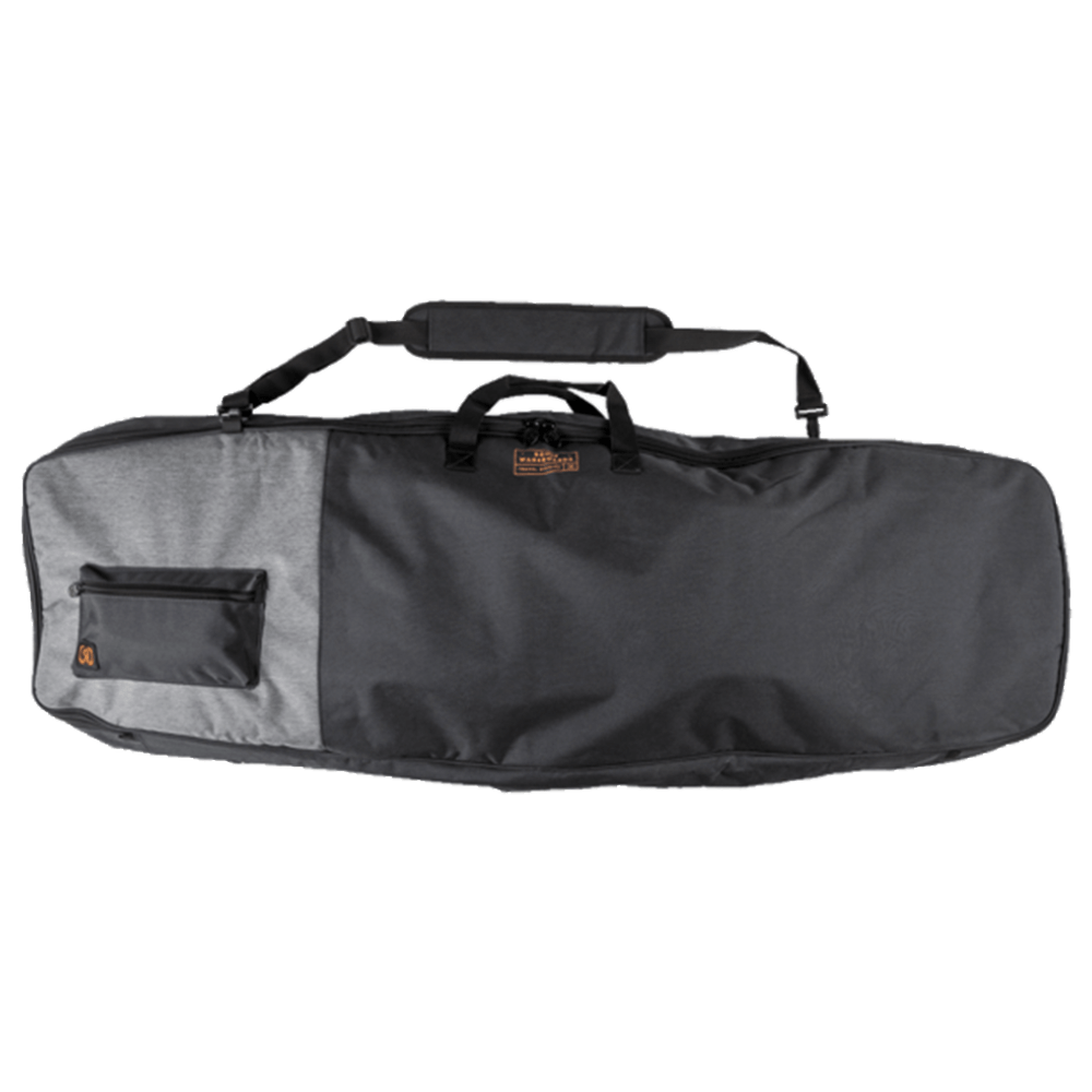 A Ronix Collateral Non Padded Board Case - Heather Charcoal/Orange with a shoulder strap.