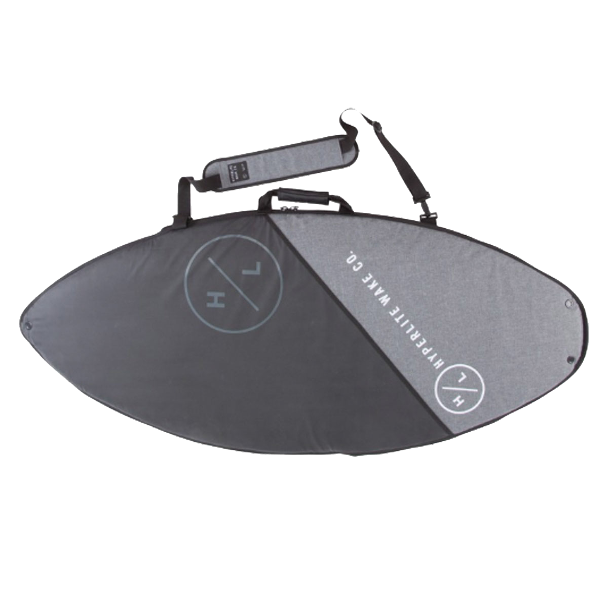 The Hyperlite Wakesurf Bag by Hyperlite is a surfboard bag equipped with inner and outer pockets for convenient storage. It also features a large storage area and a sturdy handle for easy transport.