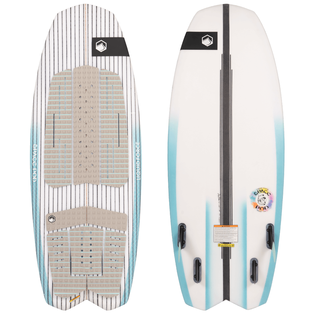 A blue and white Liquid Force 2022 Space Pod Wakesurf Board design by Liquid Force.
