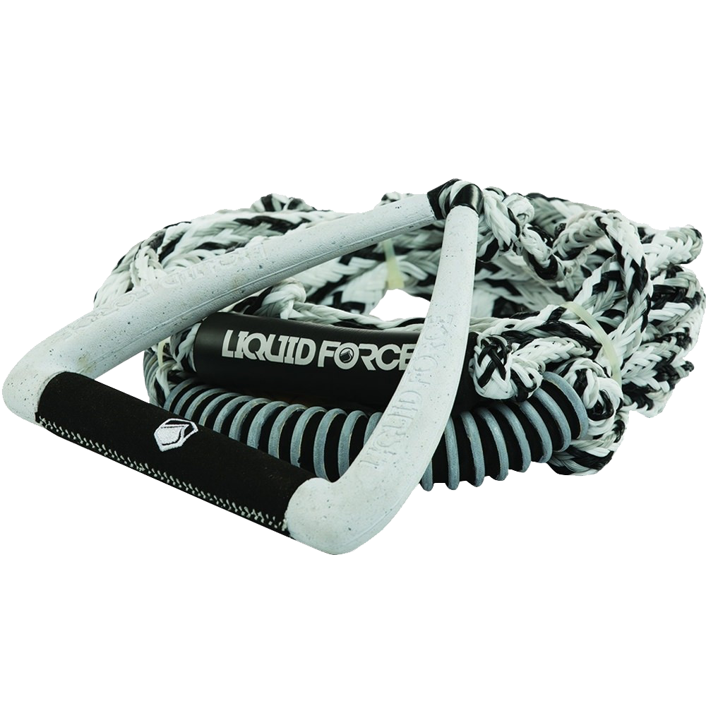 A Liquid Force Ultra Suede Surf Rope/Handle - White with a suede wrap on a yellow background.