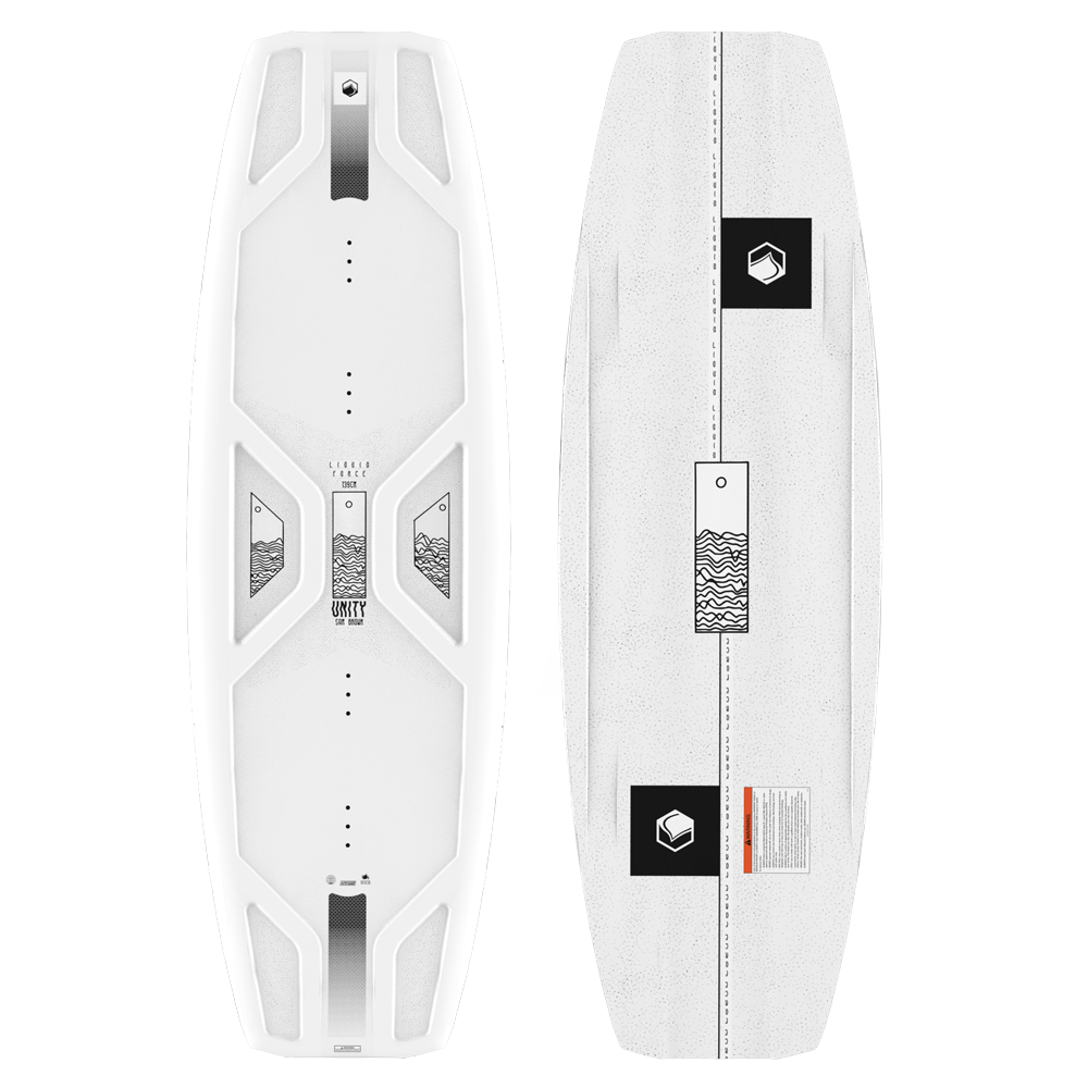 A Liquid Force 2022 Unity Aero Wakeboard with an aggressive continuous rocker for enhanced performance.