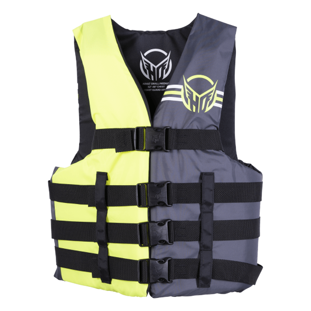 A HO Sports Men's Yellow Universal HRM CGA Vest with yellow and grey stripes, featuring adjustable fit and quick release buckles