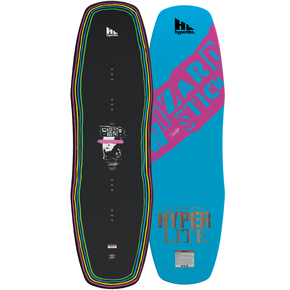 A Hyperlite 2022 Wizardstick Wakeboard with the words 'hyper life' and the SEO keyword "wakepark rider" on it.